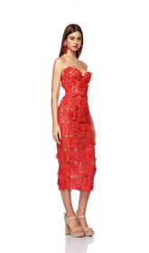 OFF-SHOULDER FLORAL CUT OUT MIDI DRESS